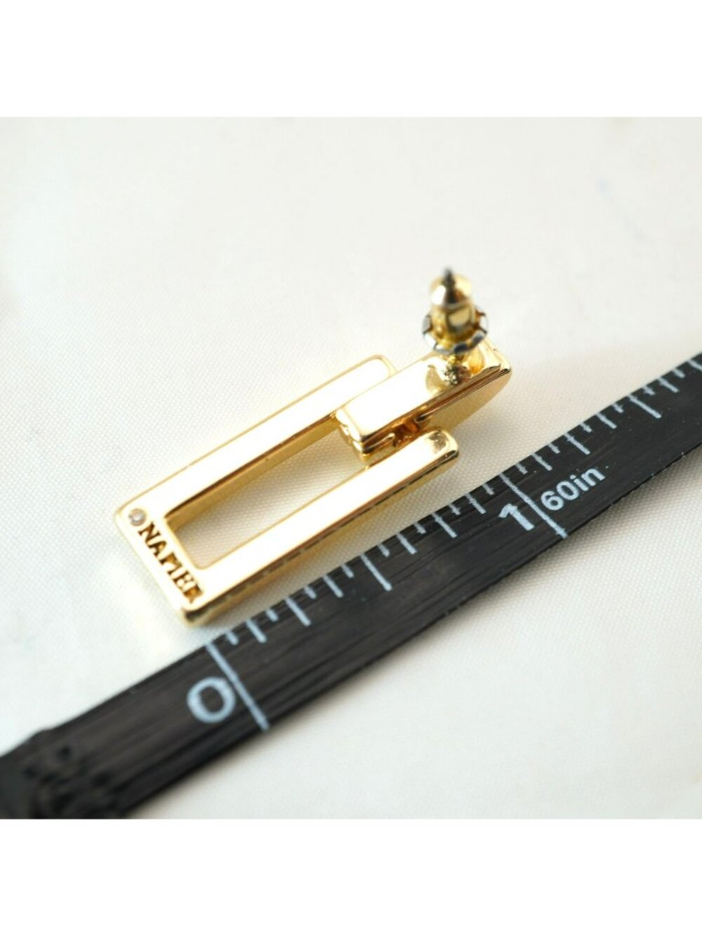 Napier Gold-Tone Rectangular Drop Earrings Geometric Design - Picture 5 of 7